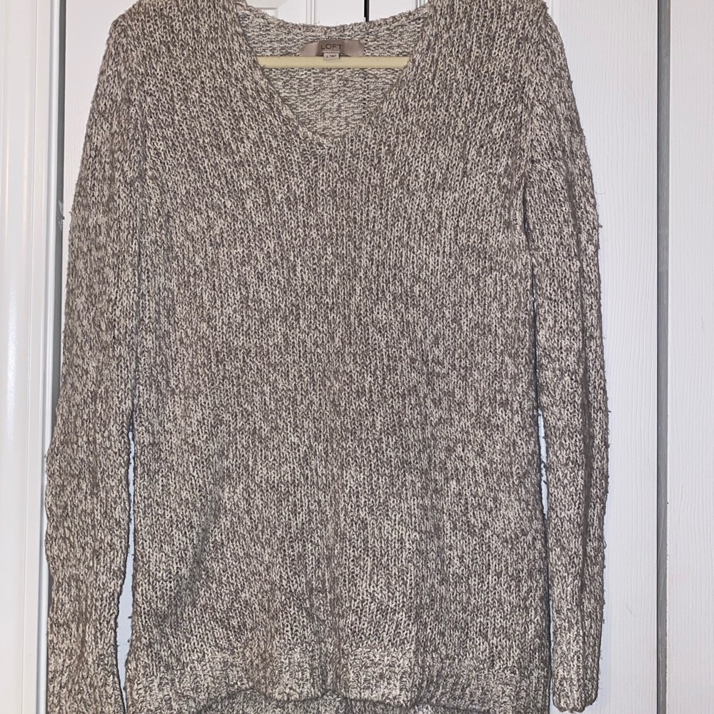 Loft Heather Gray Casual V-neck Tunic Sweater